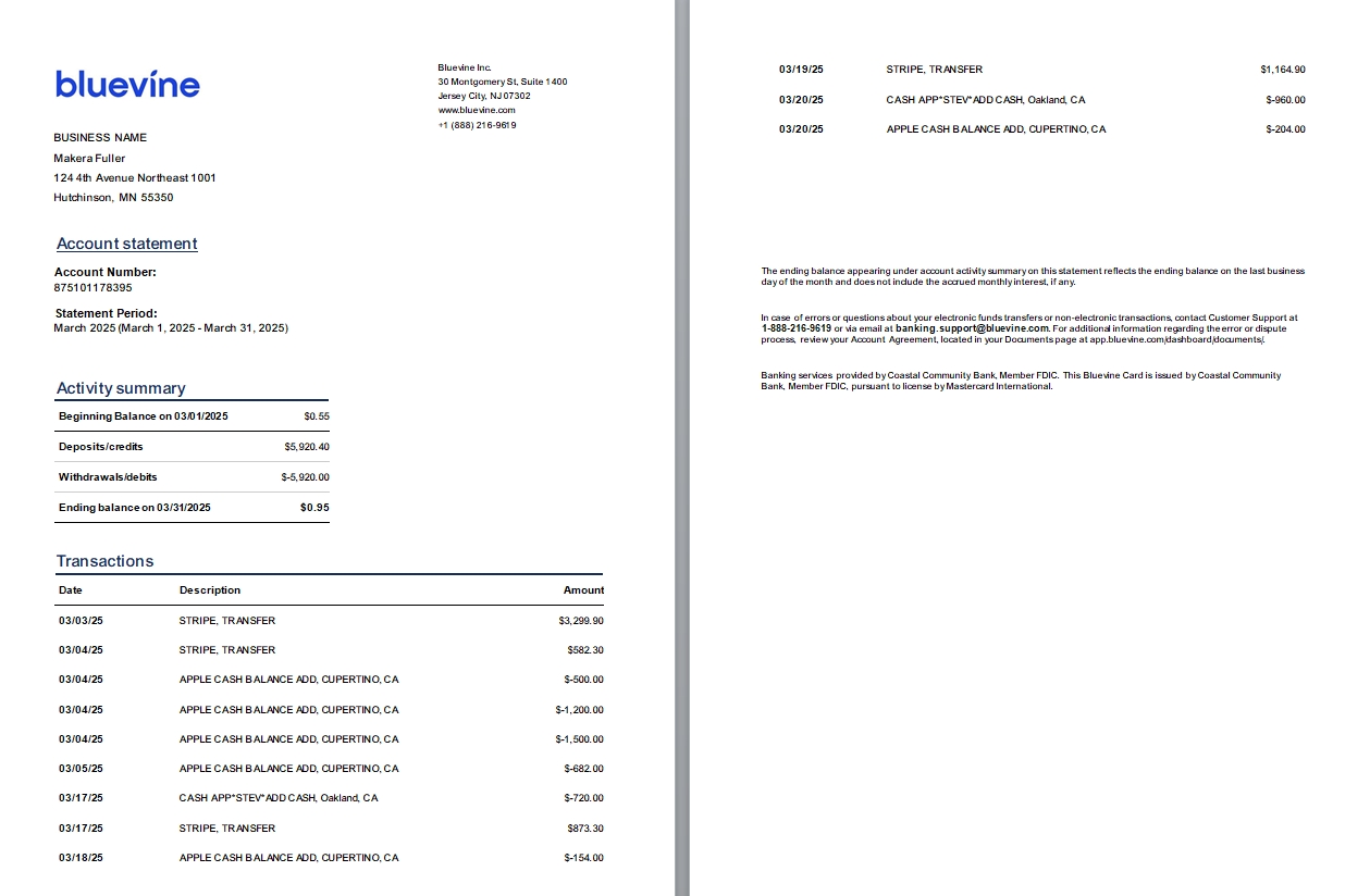 États Unis New Jersey Bluevine Bank St, 3 pages, 1 2p